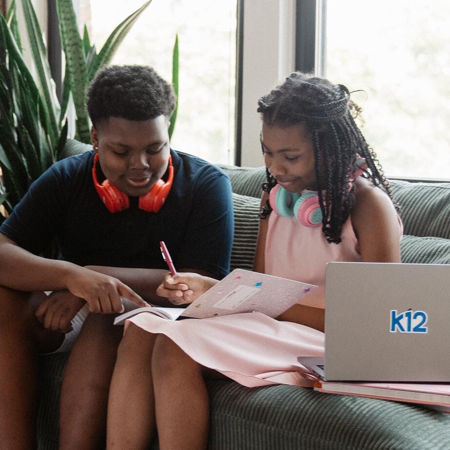 Students doing homework together at home